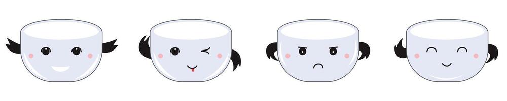 Four cartoon cups with expressive kawaii faces. vector