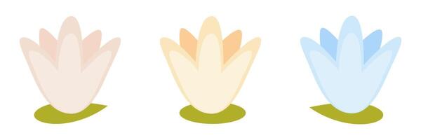 Trio of abstract flower buds in soft pastel tones. vector