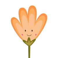 Orange flower character with stem and smiling face. vector