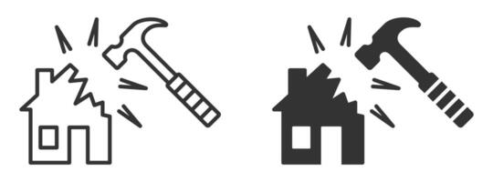 Two icons of a hammer and a house with a hammer vector