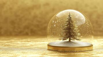 Golden Christmas Tree Snow Globe Festive Holiday Sparkle in Elegant Design photo