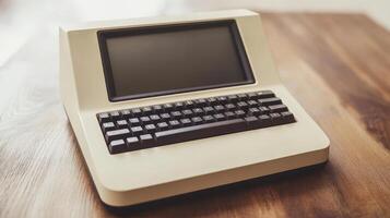 Retro Computer on Wood Surface A Glimpse into Early Personal Computing History and Technological Innovation photo