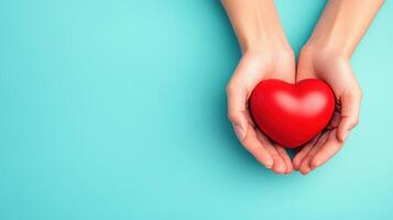 Heart in Hands A Symbol of Love Care and Compassion on Light Blue Background photo
