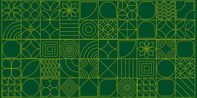 Line geometric mosaic pattern illustration. Natural green background creative simple bauhaus style design. vector