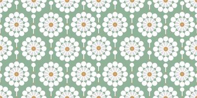 Modern botanical seamless pattern of geometric dandelions white color on green background. Design for banner, fabric, print, textile, wallpaper. vector