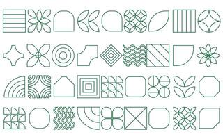 Line geometric mosaic elements illustration. Green shapes creative simple bauhaus style design. vector