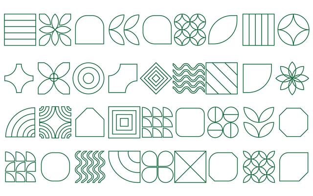 Line geometric mosaic elements illustration. Green shapes creative simple bauhaus style design.