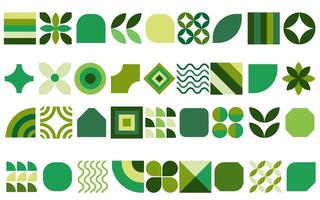 Set of bauhaus geometric shapes, pattern in tiles, decorative abstract art, banner, wallpaper, concept background print, minimalist shape texture, geometry collage. vector