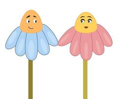 Two talking flower characters with different emotions. vector