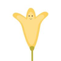 Minimal yellow flower with subtle smiling face. vector