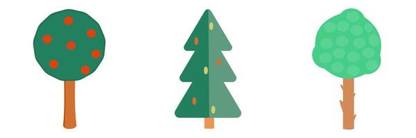 Three stylized green trees with colorful dots. vector