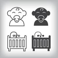 Baby and crib artistic design. Simple linear and flat artistic family icon set. vector