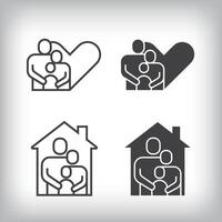 Family in house and family in heart artistic design. Simple linear and flat artistic family icon set. vector