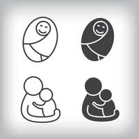 Wrapped baby and baby look hug artistic design. Simple linear and flat artistic family icon set. vector