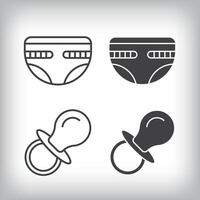 Diaper and pacifier artistic design. Simple linear and flat artistic family icon set. vector