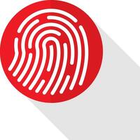 fingerprint icon in flat style and circle red color with long shadow, perfect for digital security and identity themes vector