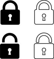 Lock padlock icons set in filled and outline style vector