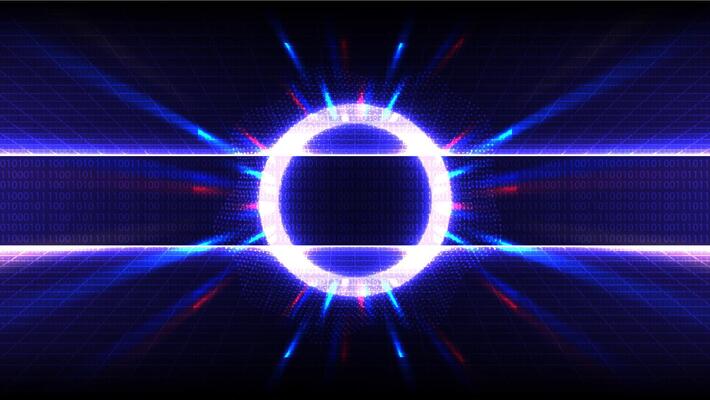 Abstract Digital technology binary code Big data Random blue digits wall on screen