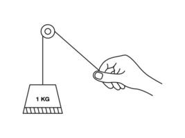Hand holding fixed pulley symbol line illustration isolated on white background. fixed pulley drawing editable stroke. vector