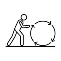 Symbol businessman pushing circle arrows, consistency icon, key to success it is effort, linear illustration, outline editable stroke. vector