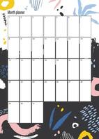 Creative monthly planner template with colorful dots, stains, blots and paint traces on background. Month plan, schedule or timetable. Effective planning. Colored modern illustration. vector
