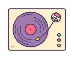 Analog music player, recorder or turntable playing vinyl record isolated on white background. Retro or old-fashioned audio device. Bright colored illustration in creative line art style. vector