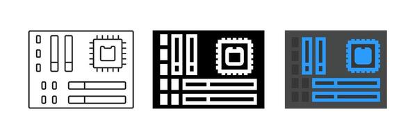 icon set depicting motherboards, ideal for computer and hardware designs. vector
