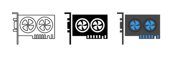 icon set featuring graphics cards, suitable for gaming and visual designs. vector