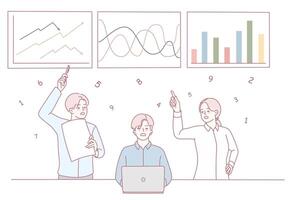 The Business Team is Actively Engaged in Analyzing Data Using Graphs and Charts to Gain Insights vector