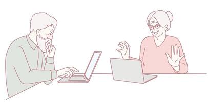 A Collaborative Online Meeting Held Between Colleagues for Team Development and Discussion vector