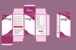 Medicine Package design. Medicine packaging box with box dies line, 3d box mock-up, icon, frames and design elements. Design template. vector