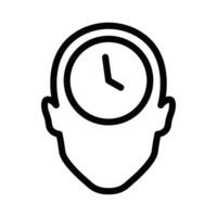 A black and white line drawing of a person's head with a clock on it vector