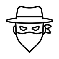 A black and white outline of a man in a hat and mask vector