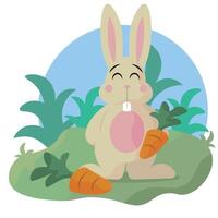 Smiling bunny with carrots. vector