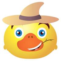 Smiling duck with straw hat. vector