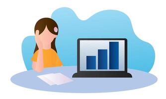 Girl analyzing chart data. vector