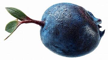 A blue fruit with a green stem photo