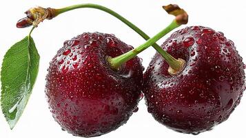 Two cherries with water droplets photo