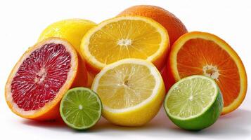 A pile of oranges and limes photo