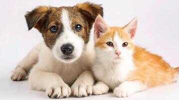 A dog and a kitten are sitting together photo