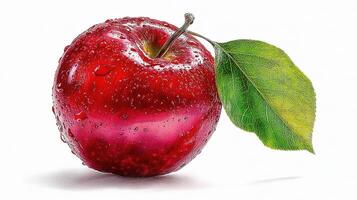 A red apple with a leaf photo