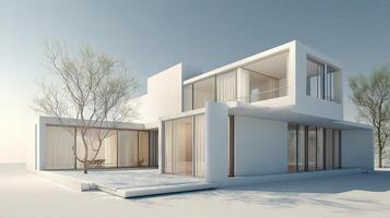 3d rendering of a modern house with trees photo