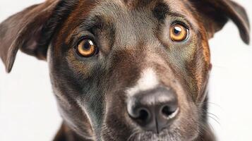 A close up of a dog's face photo