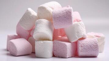 A pile of marshmallows on a white surface photo