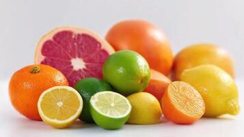 A pile of oranges, lemons, limes and grapefruit photo