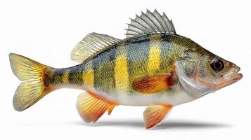 A yellow and black fish with a white background photo