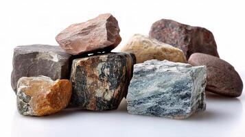 A pile of rocks on a white surface photo