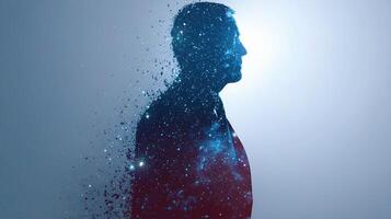 The silhouette of a man with a glowing light coming from his head photo
