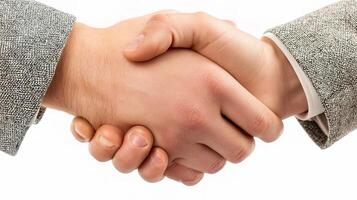 Two people shaking hands on a white background photo