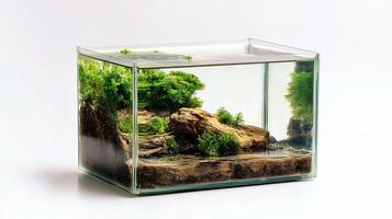 A small aquarium with plants and rocks photo